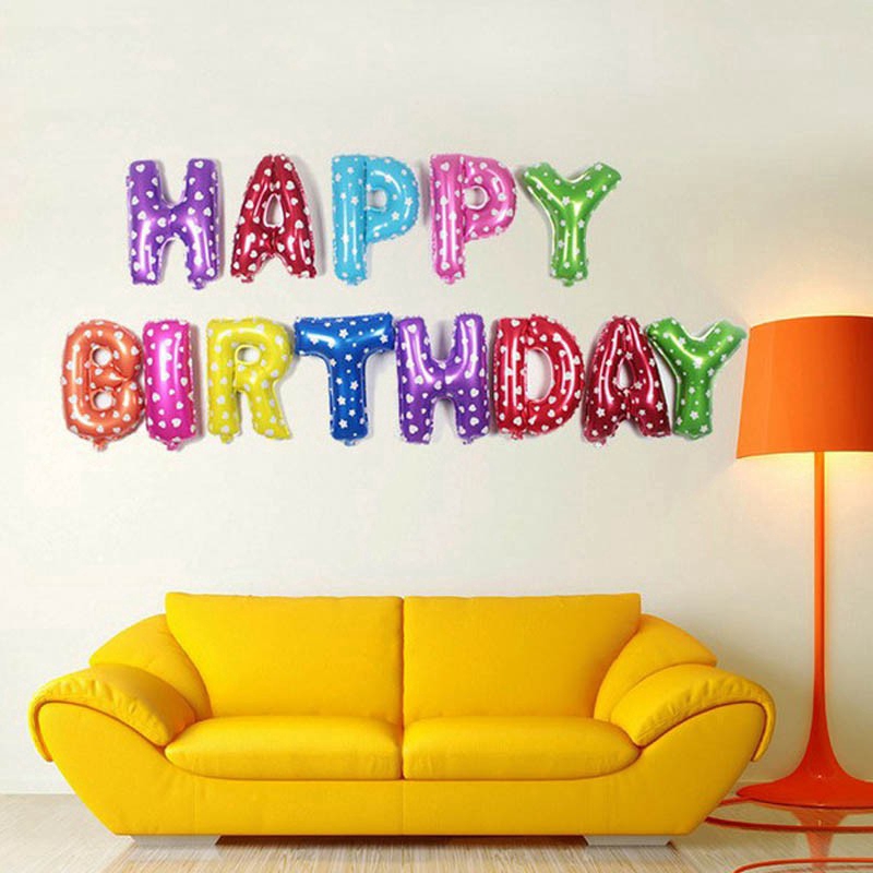 Bong bóng nhôm chữ Happy Birthday cỡ 40.64cm để trang trí tiệc sinh nhật