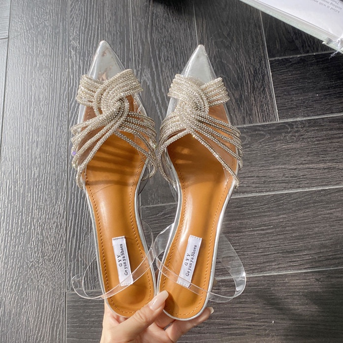 Giày Cao Gót Mũi Nhọn 3.15 Inches Đính Đá Thời Trang Cho Nữ