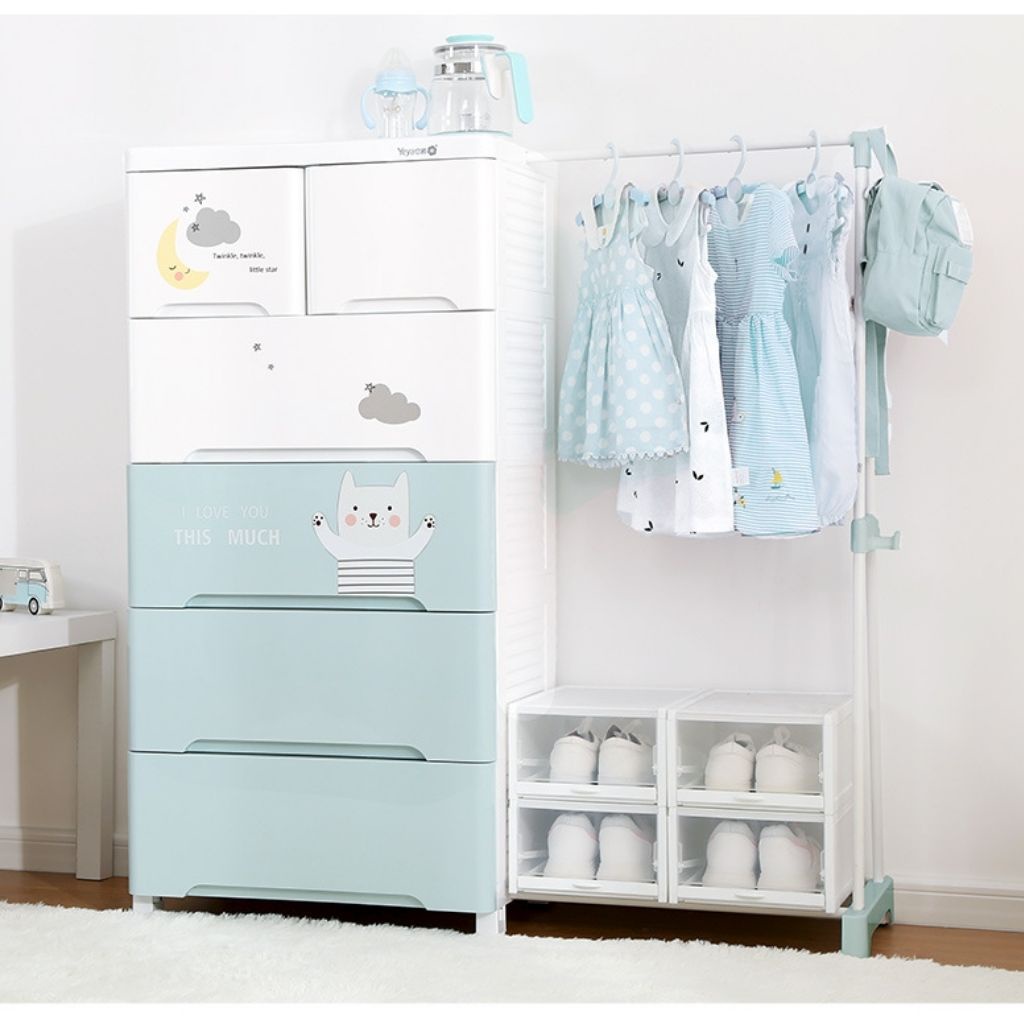 Tủ Nhựa Để Quần Áo Cho Em Bé Zozon , Tủ Đựng Đồ Trẻ Em Cao Cấp 5 Tầng 6 Ngăn Có Nhiều Ô, Thanh Treo Đồ Chắc Chắn An Toàn