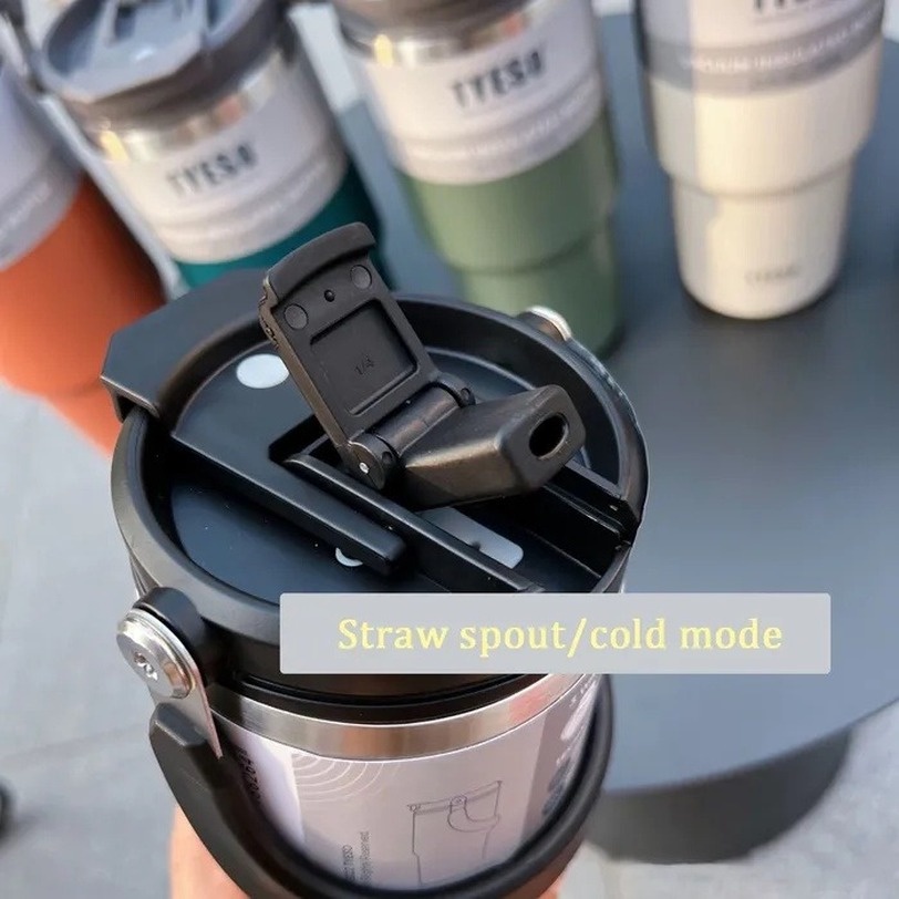 TYESO Giữ Nhiệt Màu Hút Chân Không Cách Nhiệt Cốc Tập Uống 600 &amp; 900Ml xe hơi Du Lịch Inox Cà Phê Cốc Sứ Có Hơi với tay cầm bình giữ nhiệt