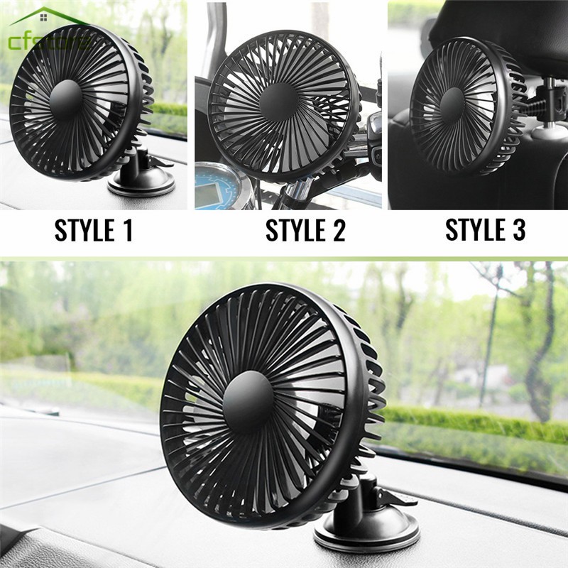 Quạt mini điện áp 12V/24V kết nối sạc USB gắn đầu xe hơi tiện dụng