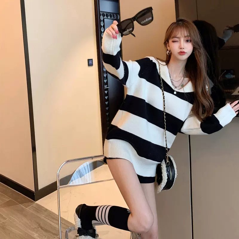 Áo ZHELIHANGFEI dệt kim tay dài cổ thủy thủ dáng rộng dễ phối đồ tùy chọn màu sắc