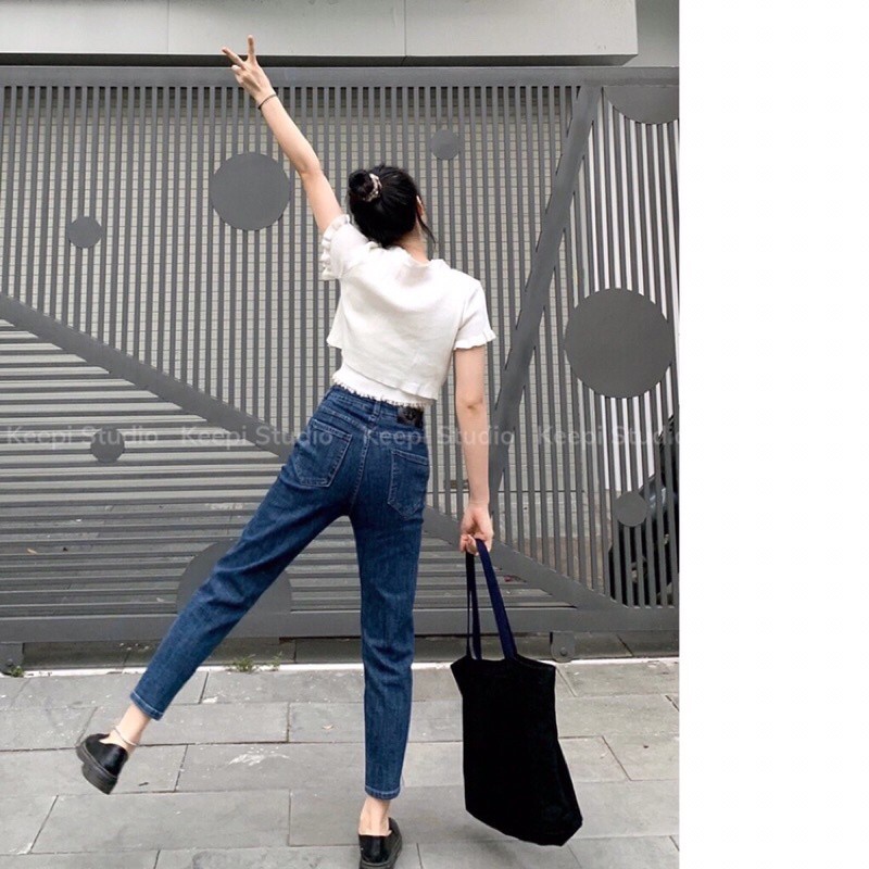 Quần jean bò baggy nữ lưng cạp cao chất xịn đẹp hàng Quảng Châu phong cách Hàn Quốc sành điệu Hot 2021 - JEANBO-J137