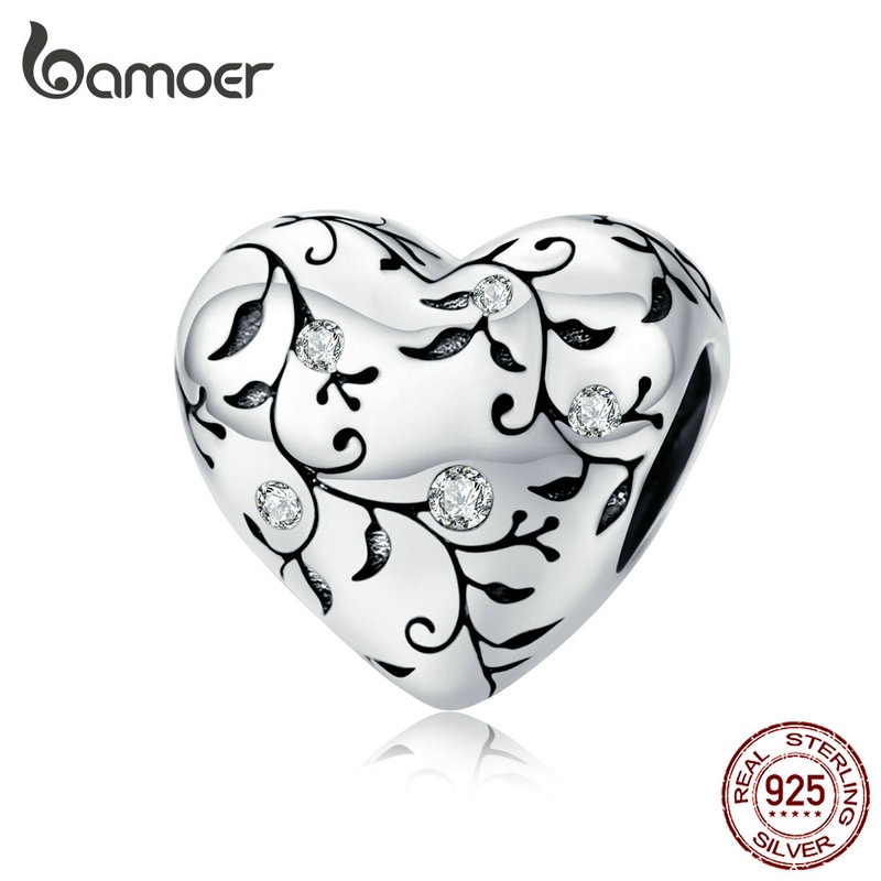 Mặt dây Bamoer hình trái tim phong cách cổ điển SCC1323 bằng bạc 925 tự làm trang sức