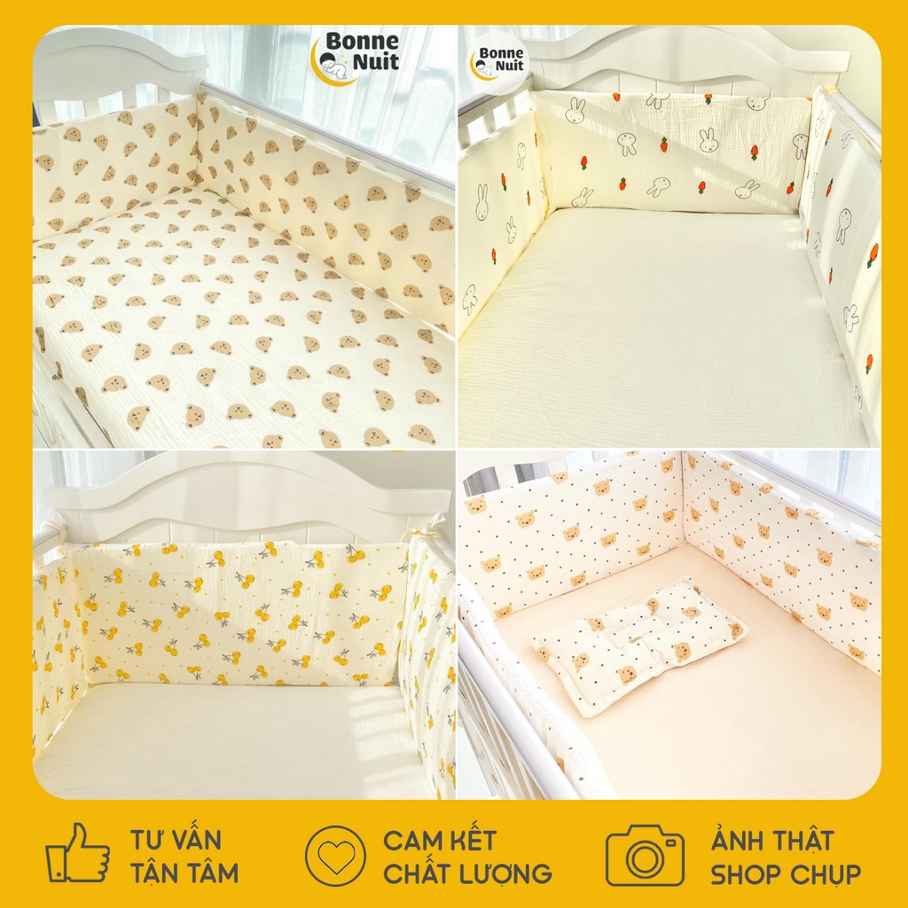 Quây cũi 4 mặt vải Muslin cao cấp có vỏ tháo rời