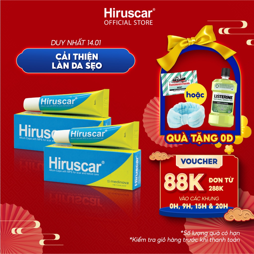 [Mã COSHIRU2 - 8% đơn 150K] Bộ 2 Gel Hiruscar cải thiện sẹo vừa, sẹo lõm, sẹo thâm Hiruscar 5g