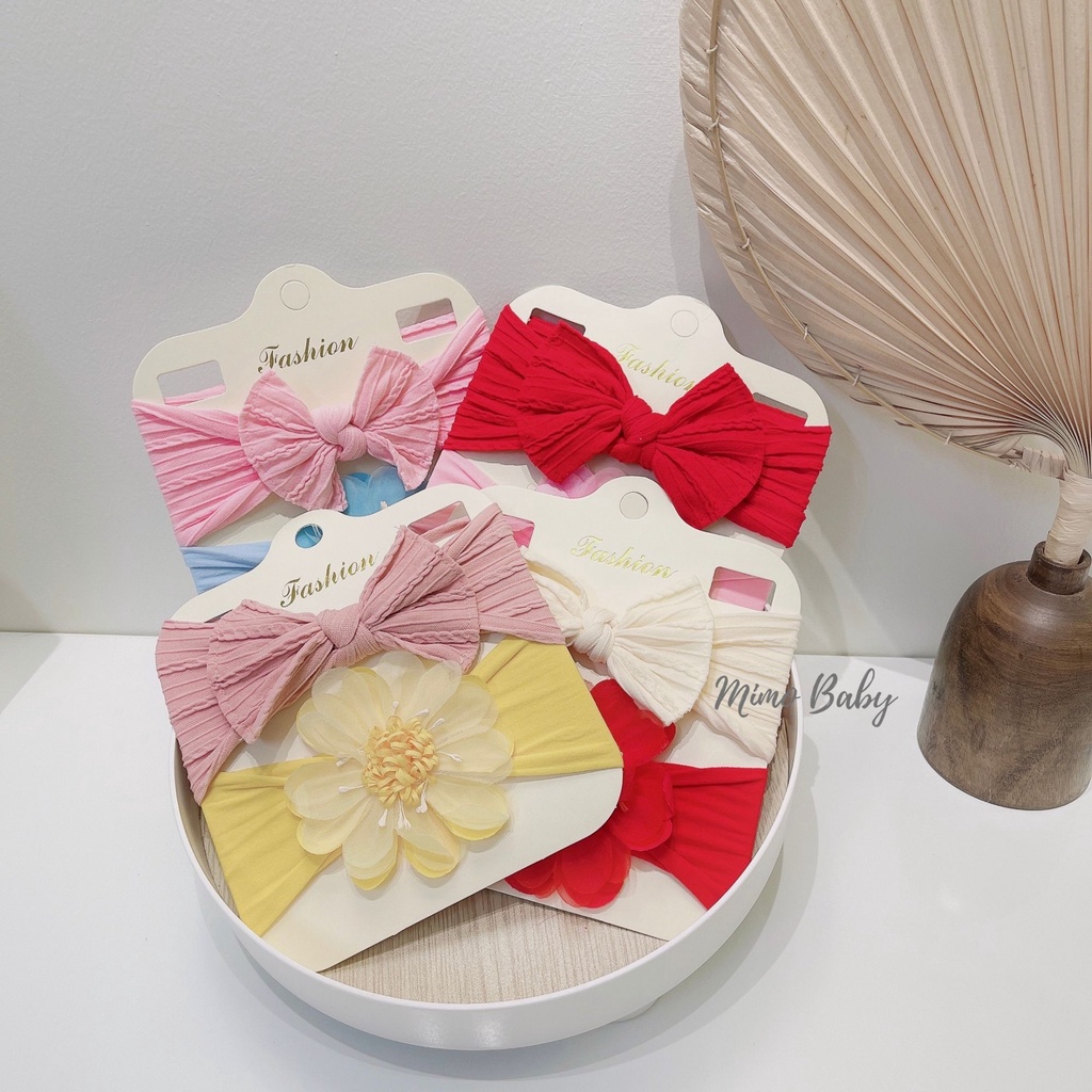 Set 2 băng đô nơ+hoa voan chất liệu thun co dãn xinh xắn cho bé BD56 Mimo Baby
