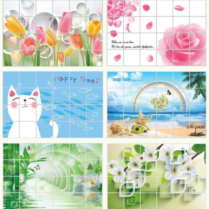 MIẾNG DÁN TƯỜNG NHÀ BẾP CHỊU NHIỆT CHỐNG BỤI BẨN DẦU MỠ 75x45 và 60x90cm