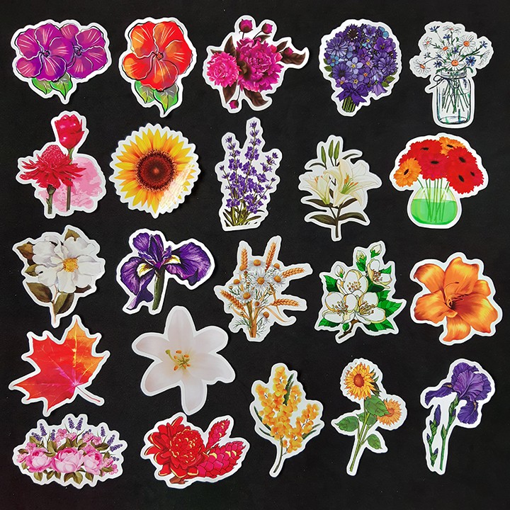 Bộ Sticker dán cao cấp chủ đề BÔNG HOA - FLOWERS - Dùng dán Xe, dán mũ bảo hiểm, dán Laptop...