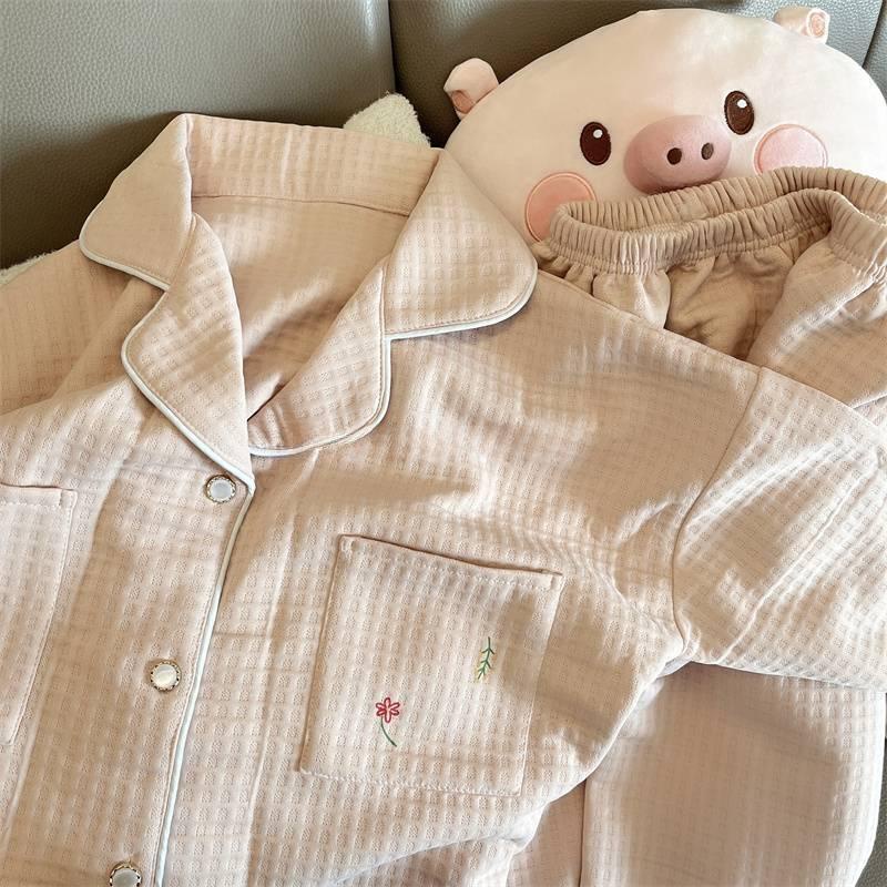 Đồ Ngủ Dễ Thương. Bộ Đồ Ngủ Chất Liệu cotton Dày Dặn Phong Cách Hàn Quốc Thời Trang Mùa Đông Cho Nữ