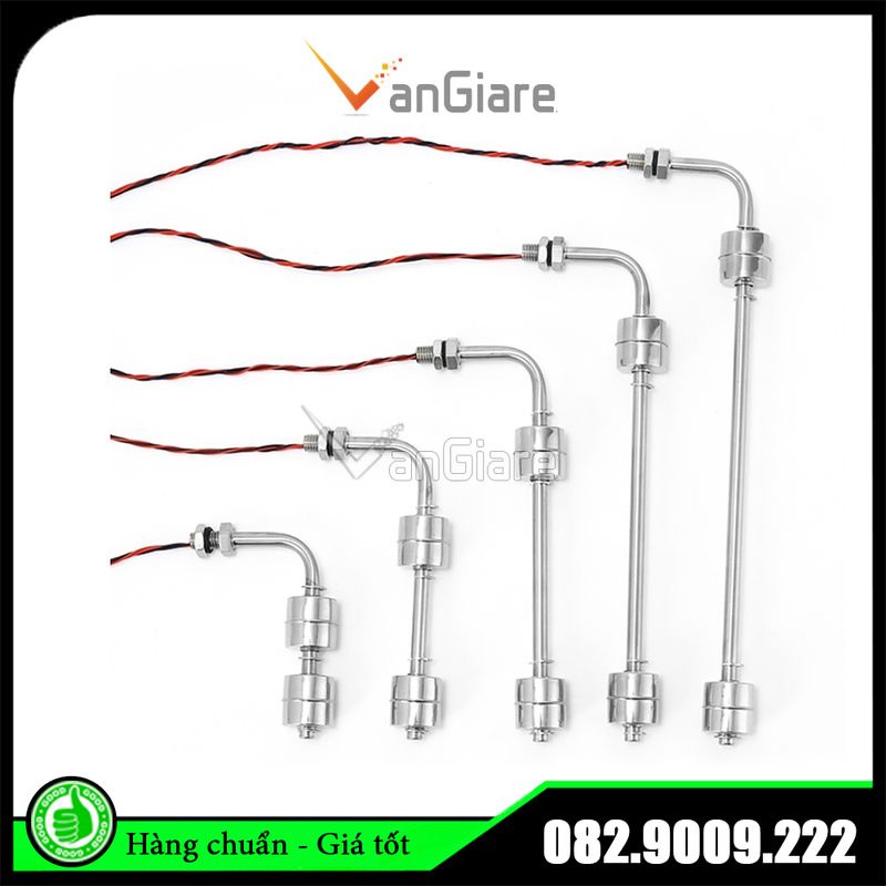 Công tắc cảm biến mực nước bằng thép không gỉ dạng phao, phao điện inox cong 2 banh 100mm