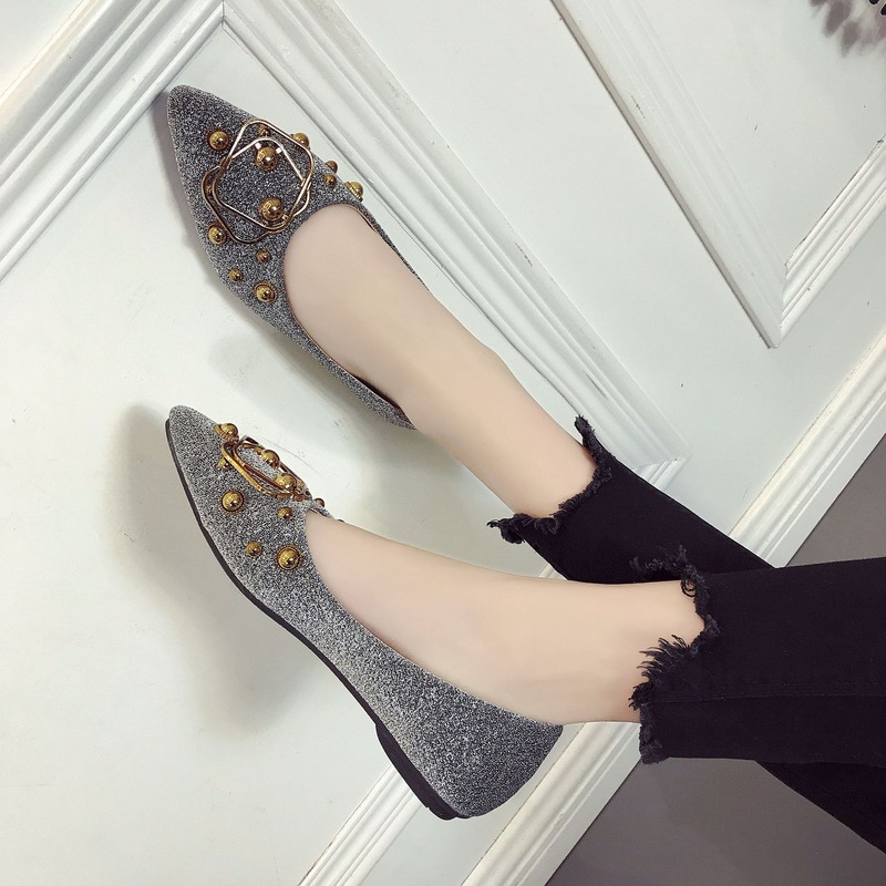 Giày Búp Bê Đế Bằng Đính Kim Sa Thời Trang Hàn Quốc Cho Nữ