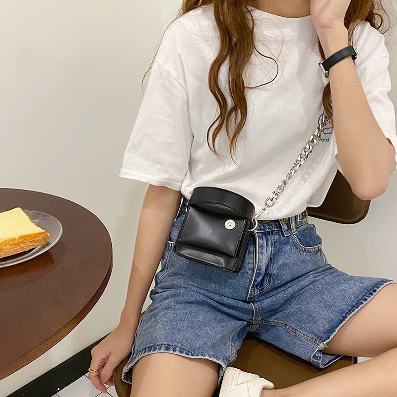 Túi đeo chéo mini dáng vuông nhỏ phối dây xích phong cách hàn quốc thời trang cá tính cho nữ