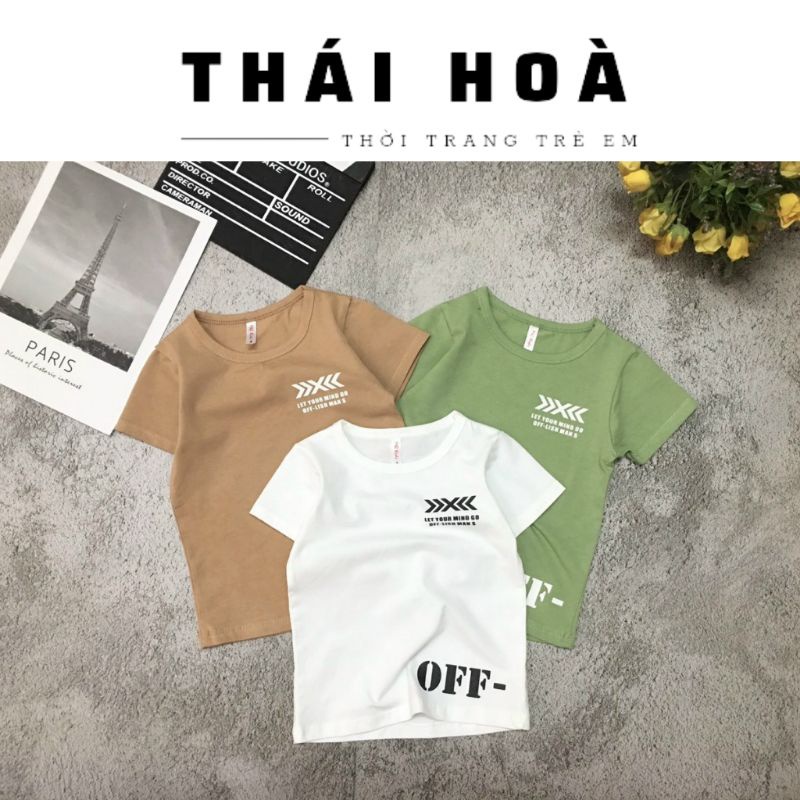 Áo thun bé trai in chữ off 7_20kg [SIZE NHÍ] chất liệu cotton 4 chiều mềm mịn