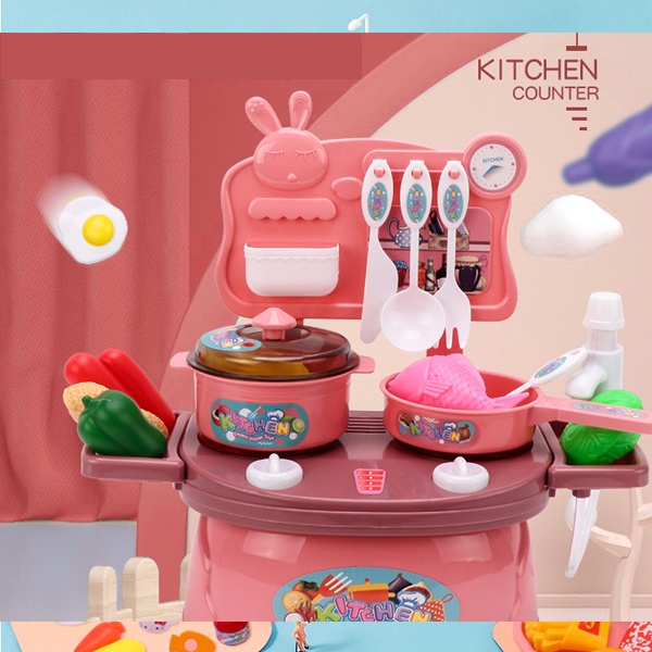 [CÓ ĐÈN]Bộ đồ chơi nấu ăn nhà bếp cho bé gái nhiều chi tiết mô phỏng bàn ăn, nhựa nguyên sinh an toàn