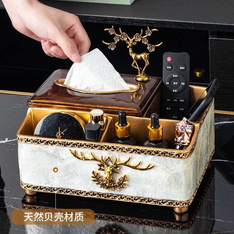 Bộ Hộp Giấy, Khay Mứt, Hình Hươu Màu Đồng Hàng Cao Cấp