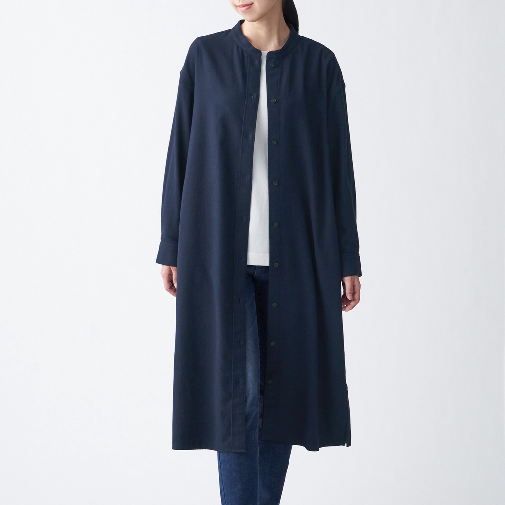 Muji Đầm Vải Flannel Cổ Trụ