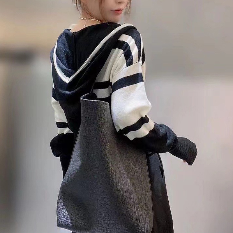 IELGY Áo sweater Dệt Kim Tay Dài Có Mũ Trùm Khóa Kéo Phối Màu Sắc Khối Dễ Phối Đồ Thời Trang Cho Nữ