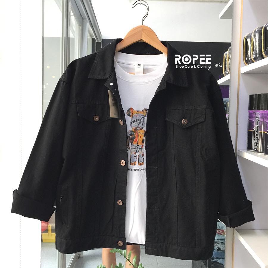 [có size XXL]Áo Khoác KAKI Jean Nam Nữ màu ĐEN Unisex from rộng (rẻ vô địch) | BigBuy360 - bigbuy360.vn