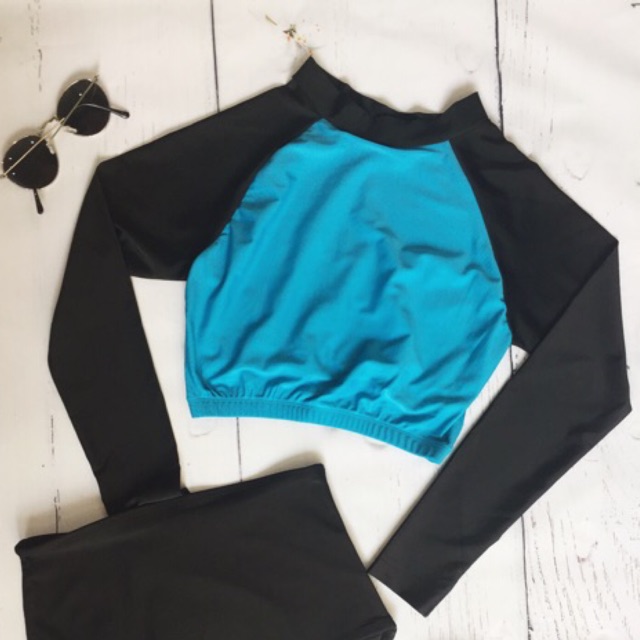 Áo bơi tay dài nữ phối 2 màu infashion