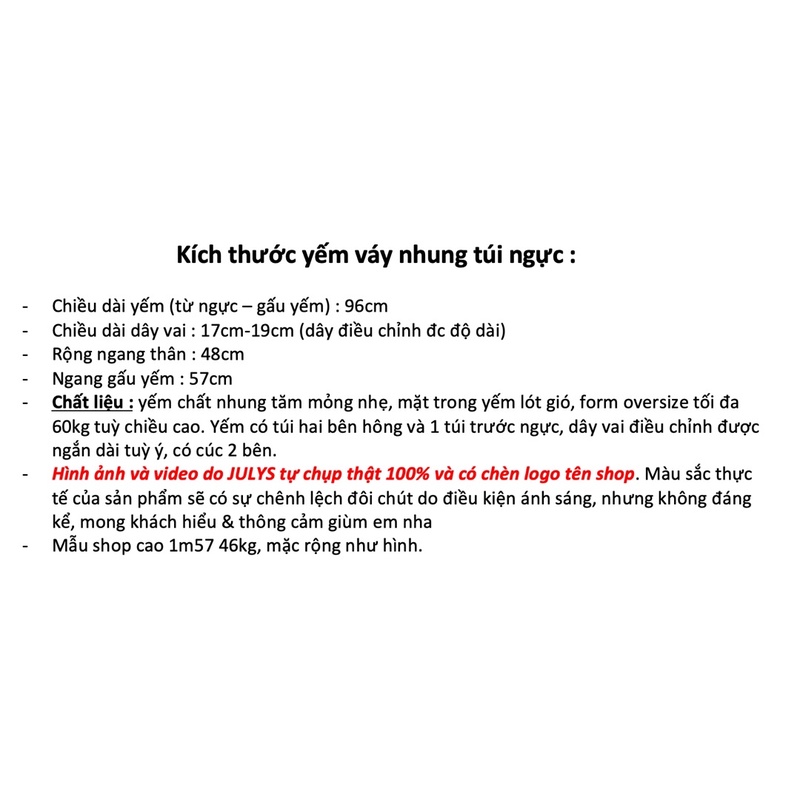 Yếm váy nhung túi ngực cúc hông (ảnh thật shop chụp kèm video)