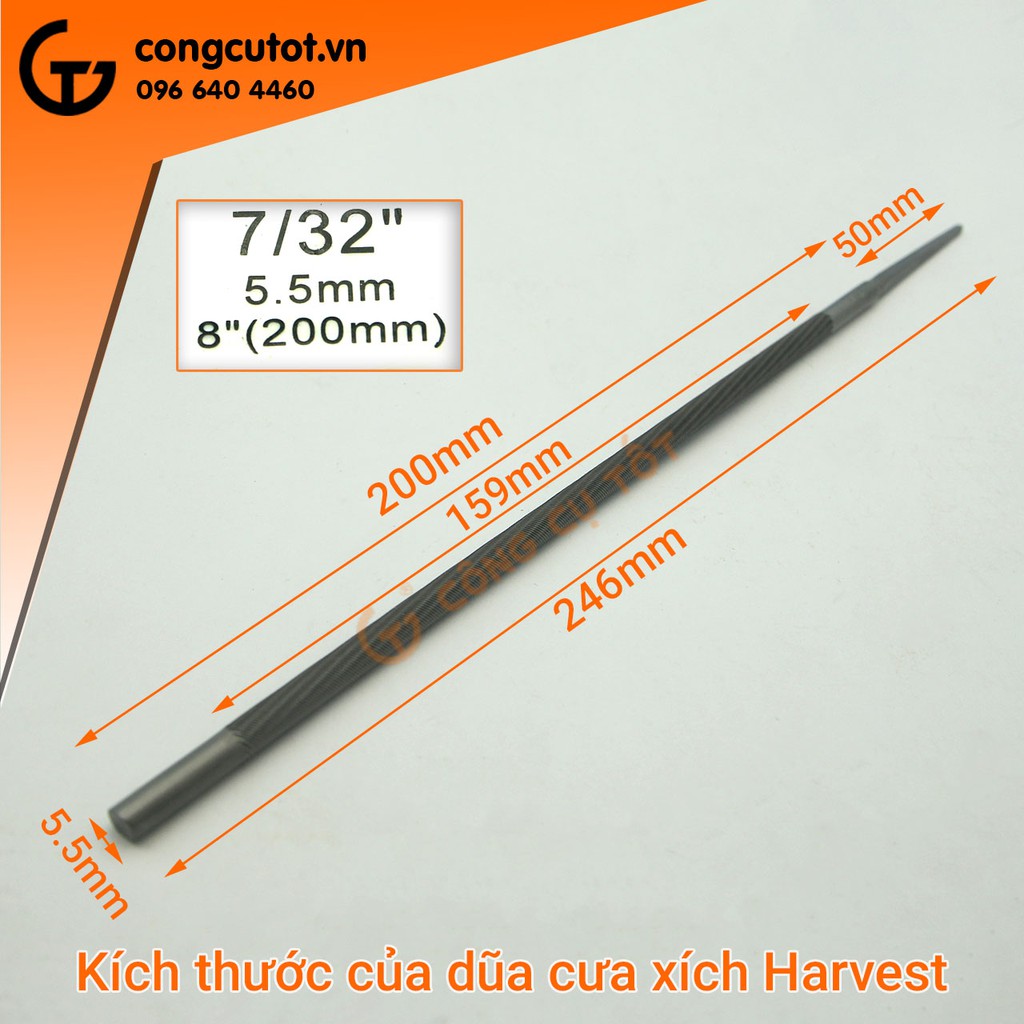 Dũa xích máy cưa Φ5.5 x 200mm bước xích 404 Harvest