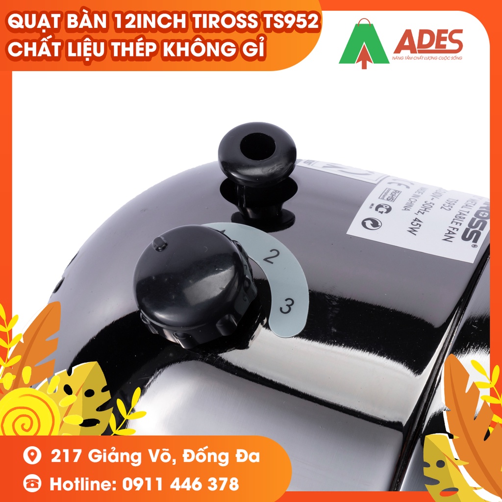 Quạt Bàn 12Inch TIROSS TS952 | Chất liệu thép không gỉ, sơn tĩnh điện