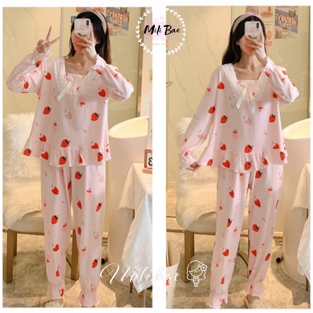 Đồ Ngủ Nữ Pijama Tiểu Thư Chất Cotton Hàn Hình Dễ Thương Bộ Mặc Nhà Dài Tay Thu Đông Hàng Quảng Châu Mili Bae (order) | BigBuy360 - bigbuy360.vn