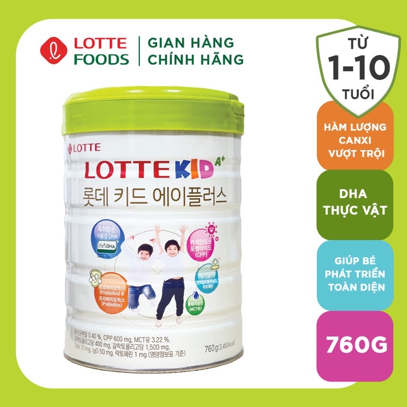 [MẪU MỚI] [DATE 11/2023] Sữa KID POWER A+ (Lotte Kid A+) (Hàn Quốc) hộp 760g giúp bé tăng chiều cao vượt trội