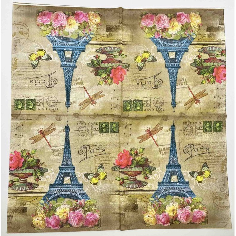 Set 20 Tờ Khăn Giấy In Hình Hoa Cổ Điển Trang Trí Quán Cà Phê &amp; Nhà Hàng