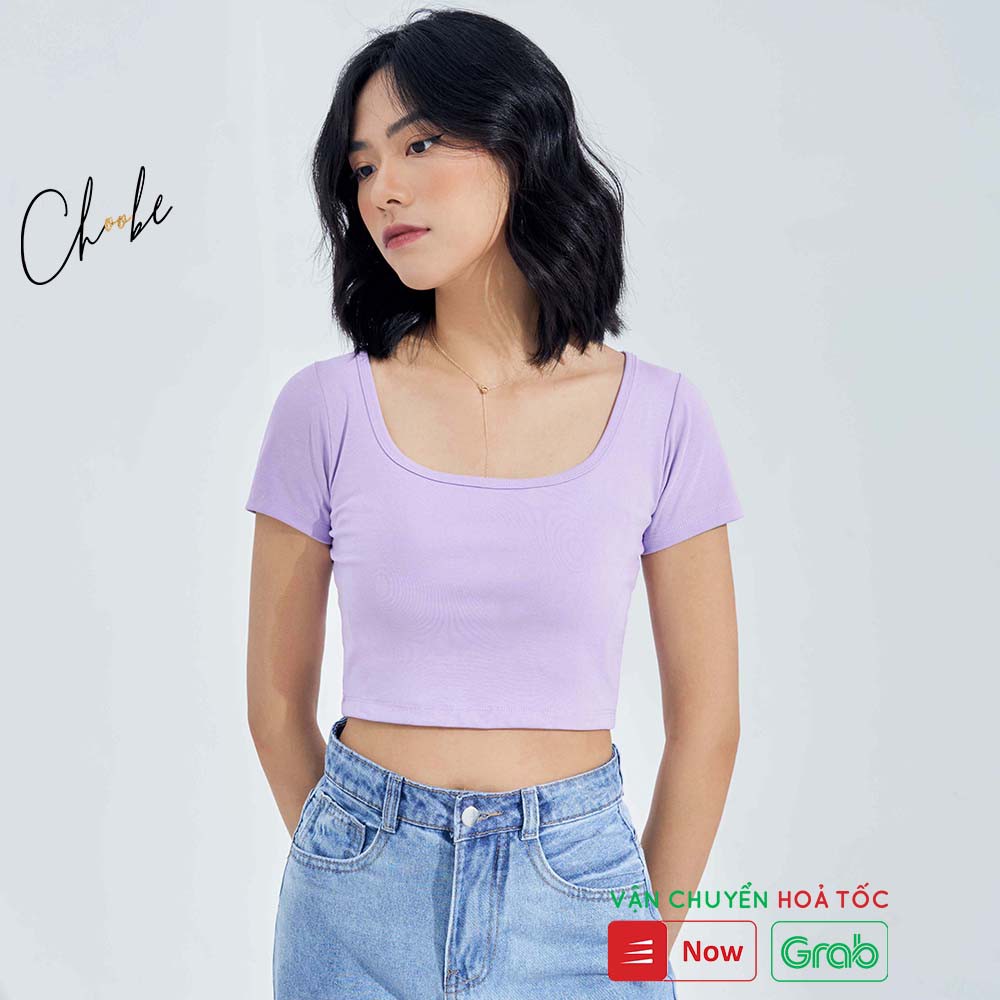 Áo croptop Choobe cổ vuông vải cotton co giãn tốt ba lỗ nữ cộc tay body thun ôm - A27