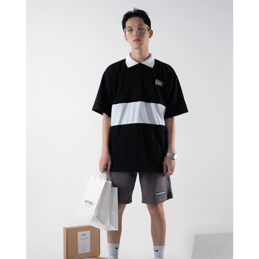 Áo thun POLO TEM SU WZS nam có cổ màu đen và trắng form rộng - vải da cá - SHOP MAYLAN - hàng đặt may