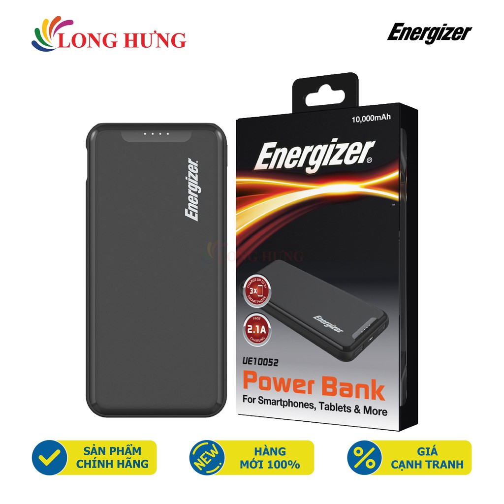 Sạc dự phòng Energizer 10000mAh 3.7V Li-Polymer UE10052BK - Hàng chính hãng