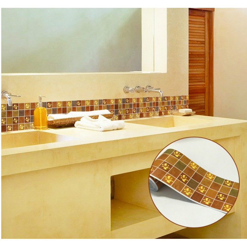 Cuộn 10m len dán viền tường keo sẵn ô vuông nâu keo sẵn (cao 10cm)