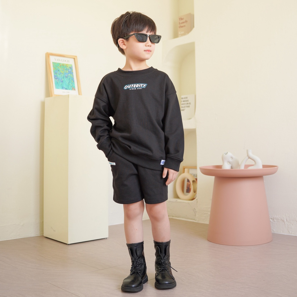 Áo Sweater trẻ em OuterityKids Basic Đen / Nỉ chân cua - ORK301
