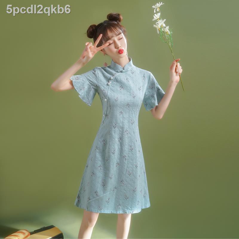 Váy sườn xám cải tiến 2021 phong cách mới, người đàn ông nhỏ, hoa mùa hè, cô gái trẻ hàng ngày Trung Quốc