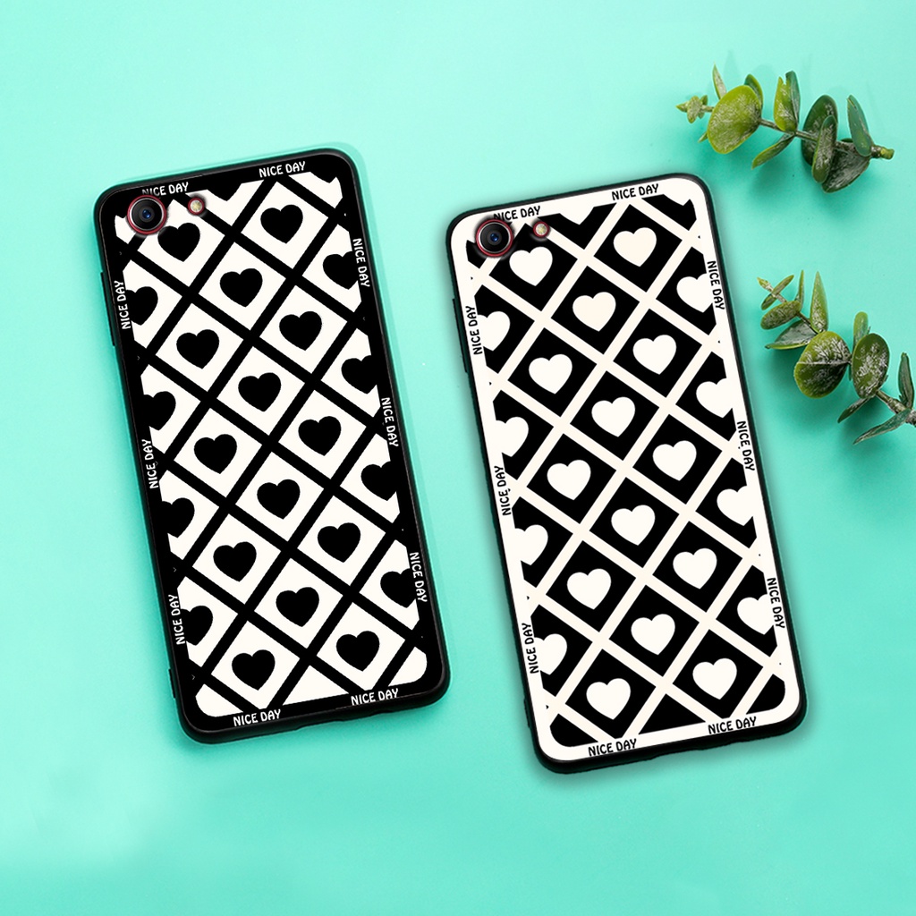 Ốp lưng Oppo A71 - Oppo A83 in hoạ tiết caro trái tim đen trắng, gấu bear cute đáng yêu