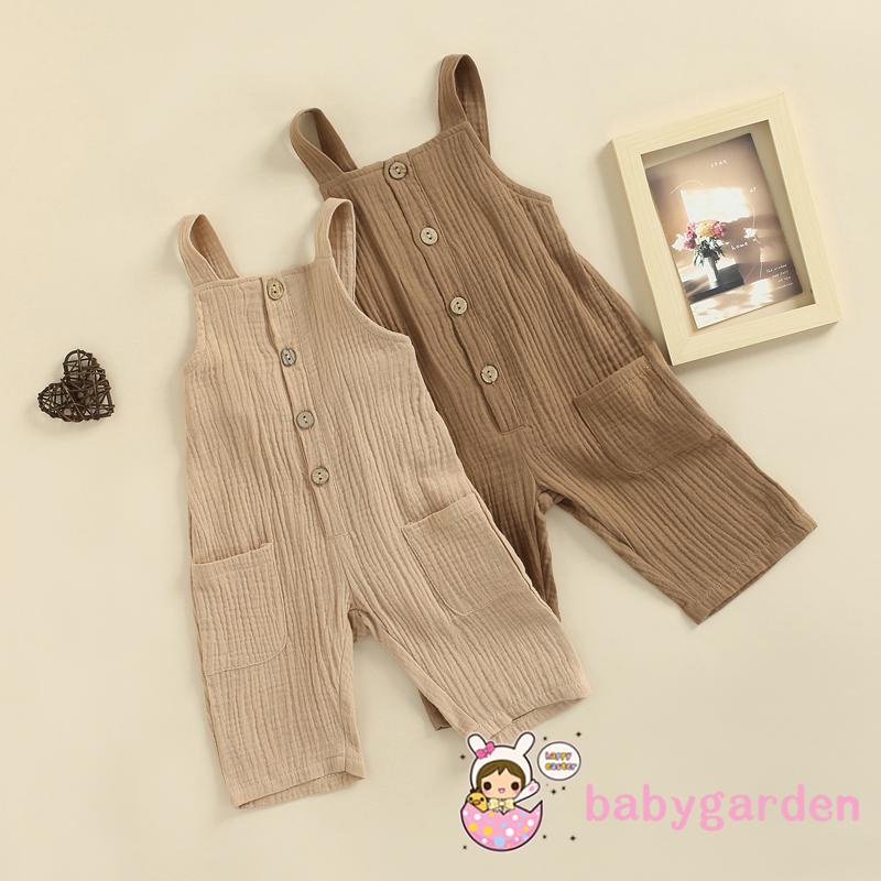 Bộ Áo Liền Quần Cổ Vuông Màu Trơn + Quần Yếm Cài Khuy Màu Nâu / Kaki Dễ Thương Cho Bé 3 Tháng Tuổi