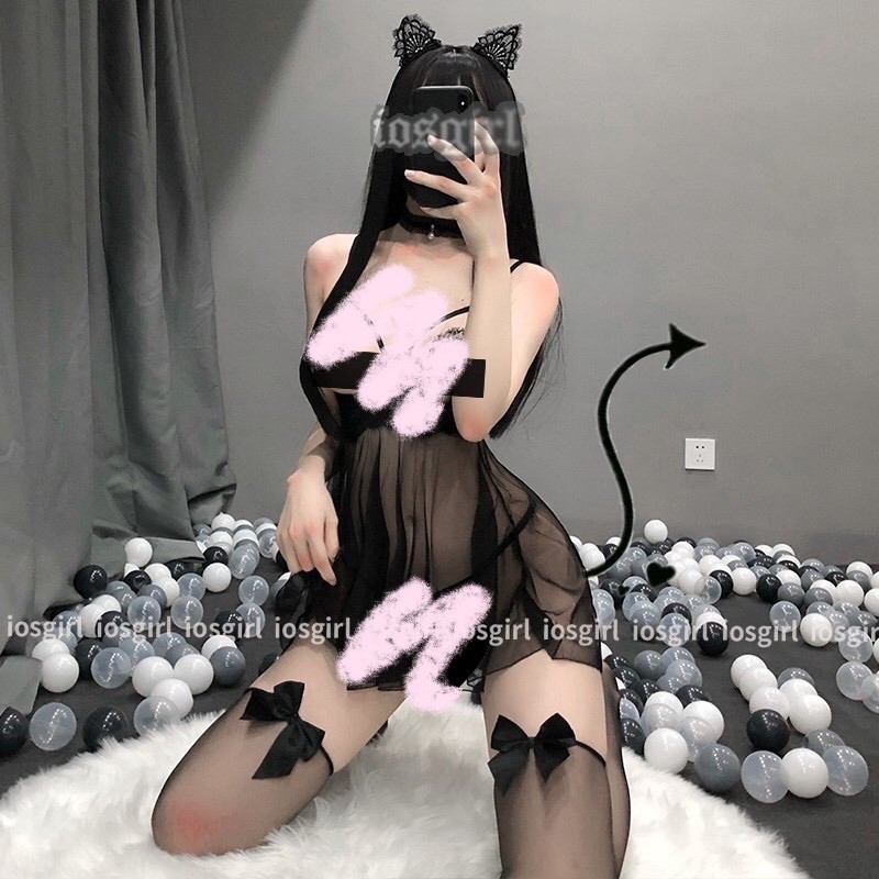 Set ngủ gọng ren đen trắng quyến rũ ME1542- khoét lộ ngực sexy - ME1542