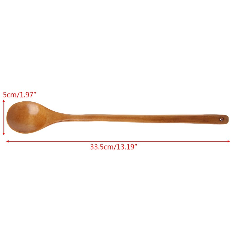 ❤❤ Long Handle Wooden Spoon Soup Kitchen Utensil Coffee Tea Table Scoop Cutlery