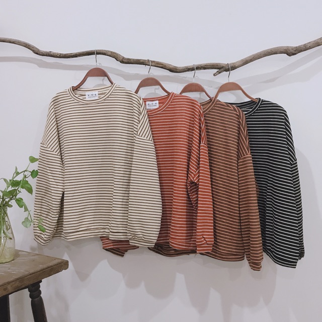 Áo thun kẻ sọc ngang dài tay- Dáng rộng free size