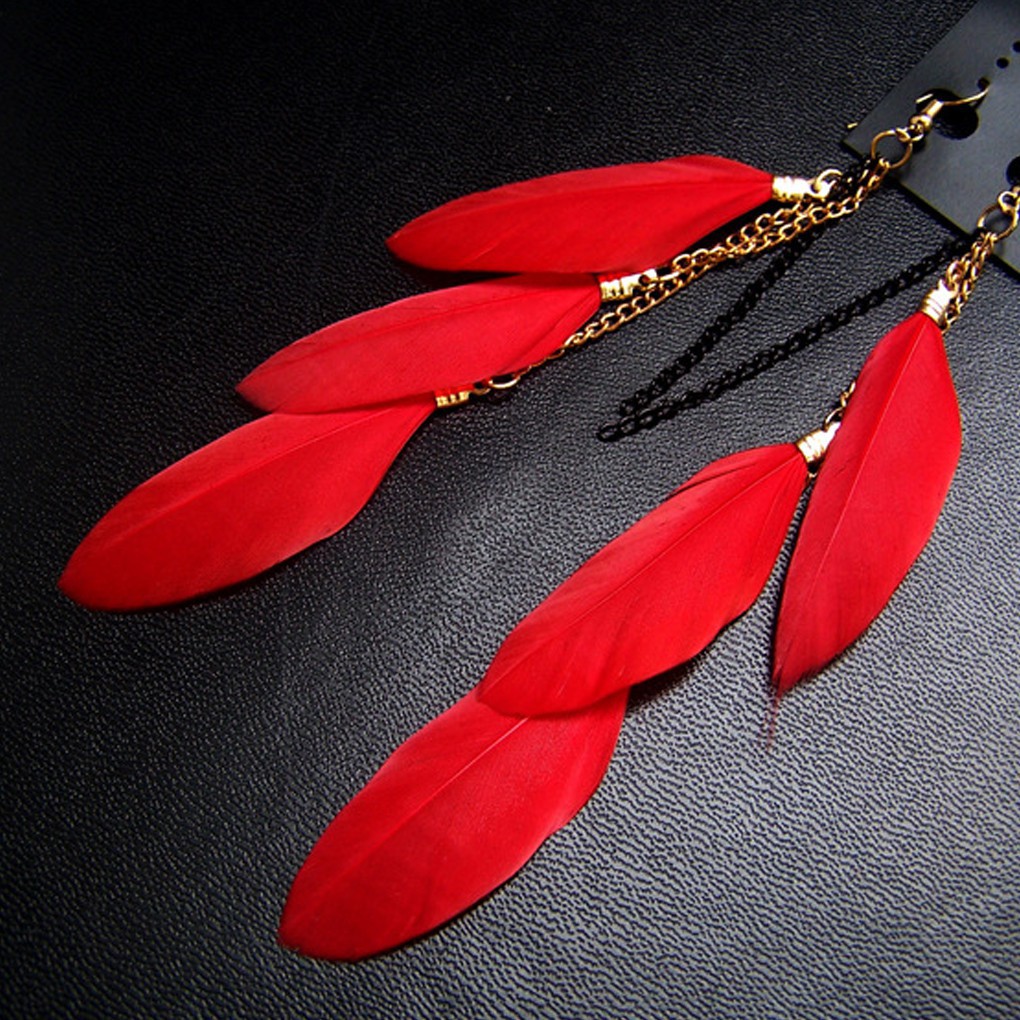 Women Tassel Earrings Feather Drop Dangle Hook Earrings