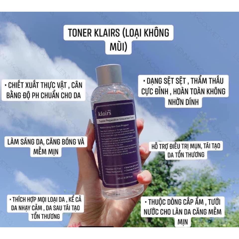 Nước Hoa Hồng Dear Klairs Supple Preparation Unscented Toner 180ml