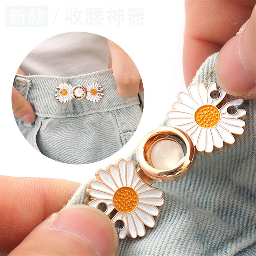 Bộ 2 Cặp Nút Kim Loại Hình Hoa Cúc Có Thể Điều Chỉnh Dùng Trang Trí Quần Jean Sườn Xám thắt lưng không dây phụ kiện thắt lưng nữ