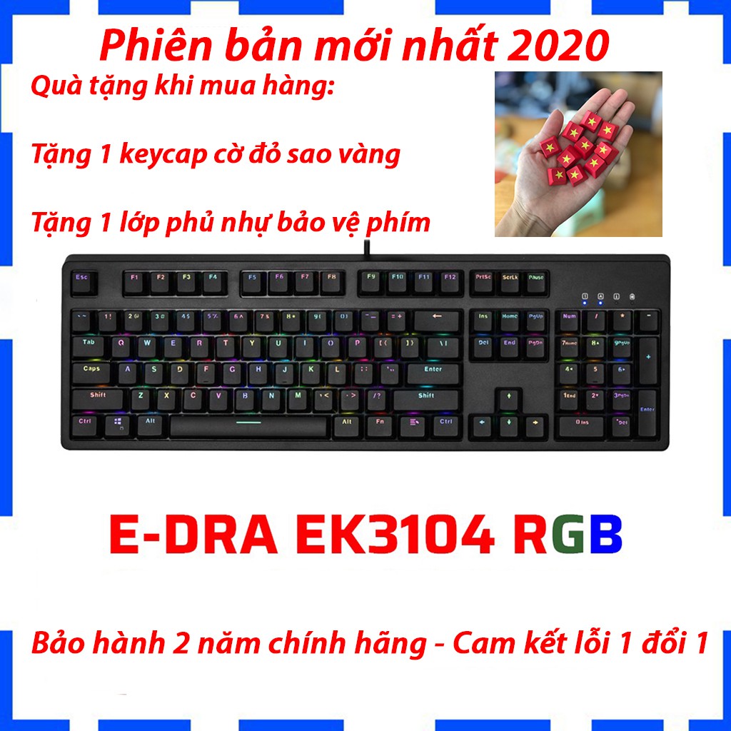 Bàn phím cơ EDRA EK3104 RGB Huano switch version 2021- Màu đen - Blue/ Brown/ Red Switch - Cam kết chính hãng - Bảo hành