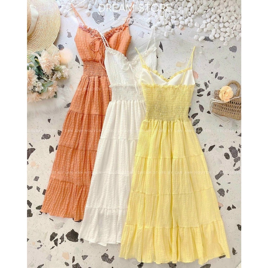 Váy đầm nữ maxi hai dây dáng xòe chạy mokking chất xốp siêu hót