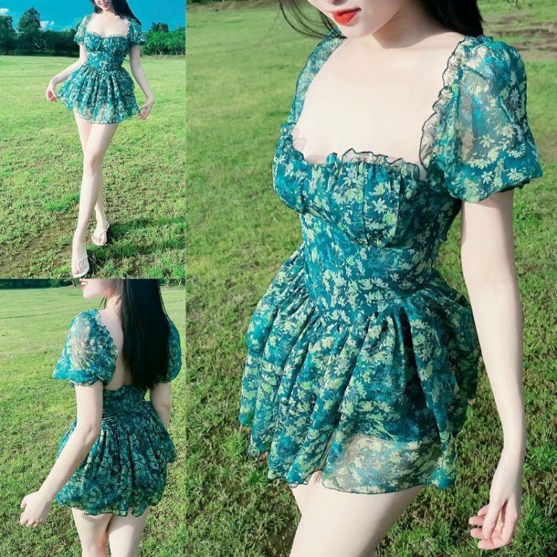 Váy hoa cúp ngực tay bồng có quần siêu xinh ( hình thật) alohashop91