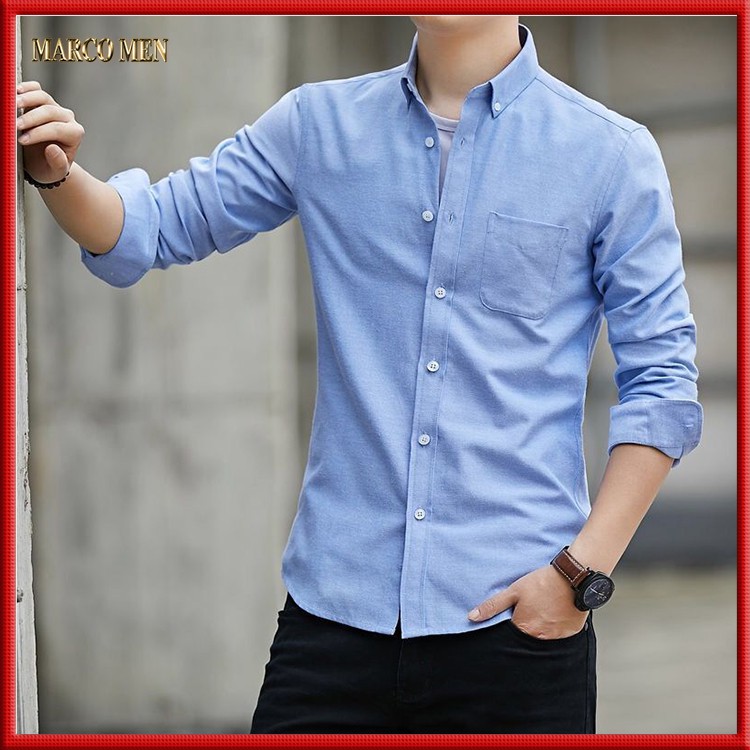 Áo sơ mi nam dài tay dáng ôm hàn quốc vải dày dặn thấm hút mồ hôi SM01