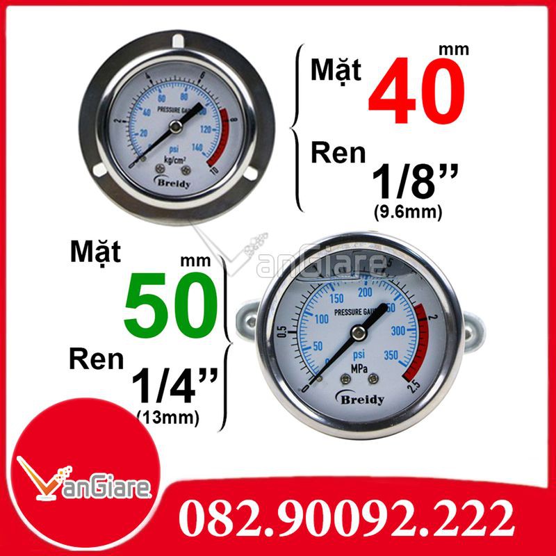 Đồng hồ đo áp suất chân sau mặt 40. 50 Breidy