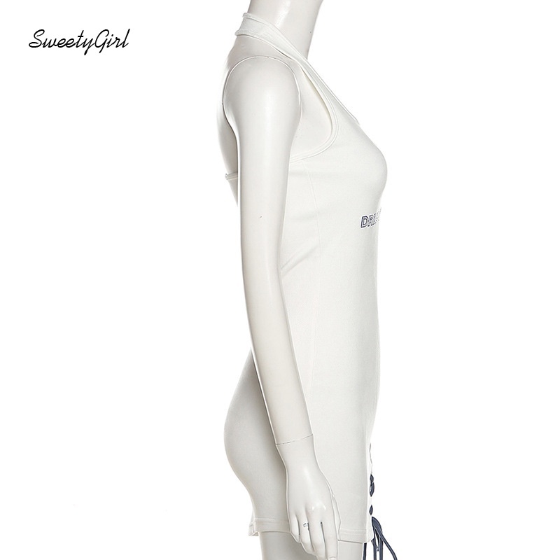 Đầm mini hở lưng dáng ôm thêu chữ thời trang quyến rũ cho nữ